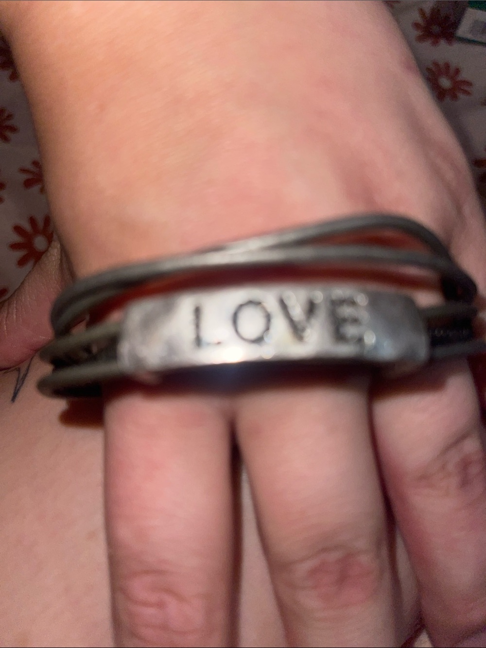 LOVE Engraved Metal Plate Leather Wrap Bracelet - Black & Brown